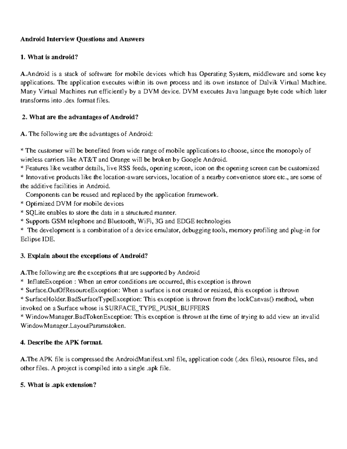 Android Interview Questions - What is android? A is a stack of software ...