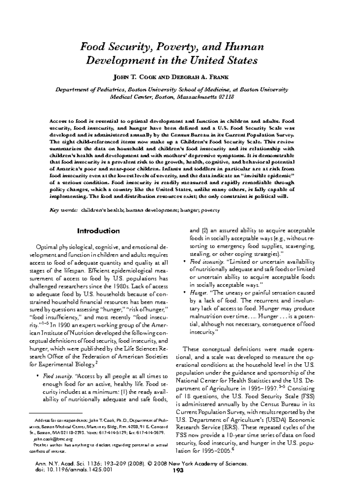 Annals of the New York Academy of Sciences - 2008 - Cook - Food ...