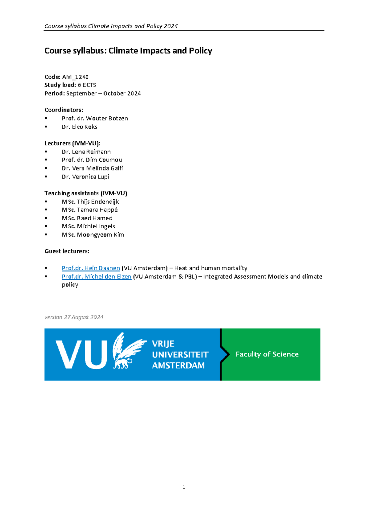 Syllabus AM_ Climate Impacts and Policy Course 2024 (6 ECTS) - Studeersnel