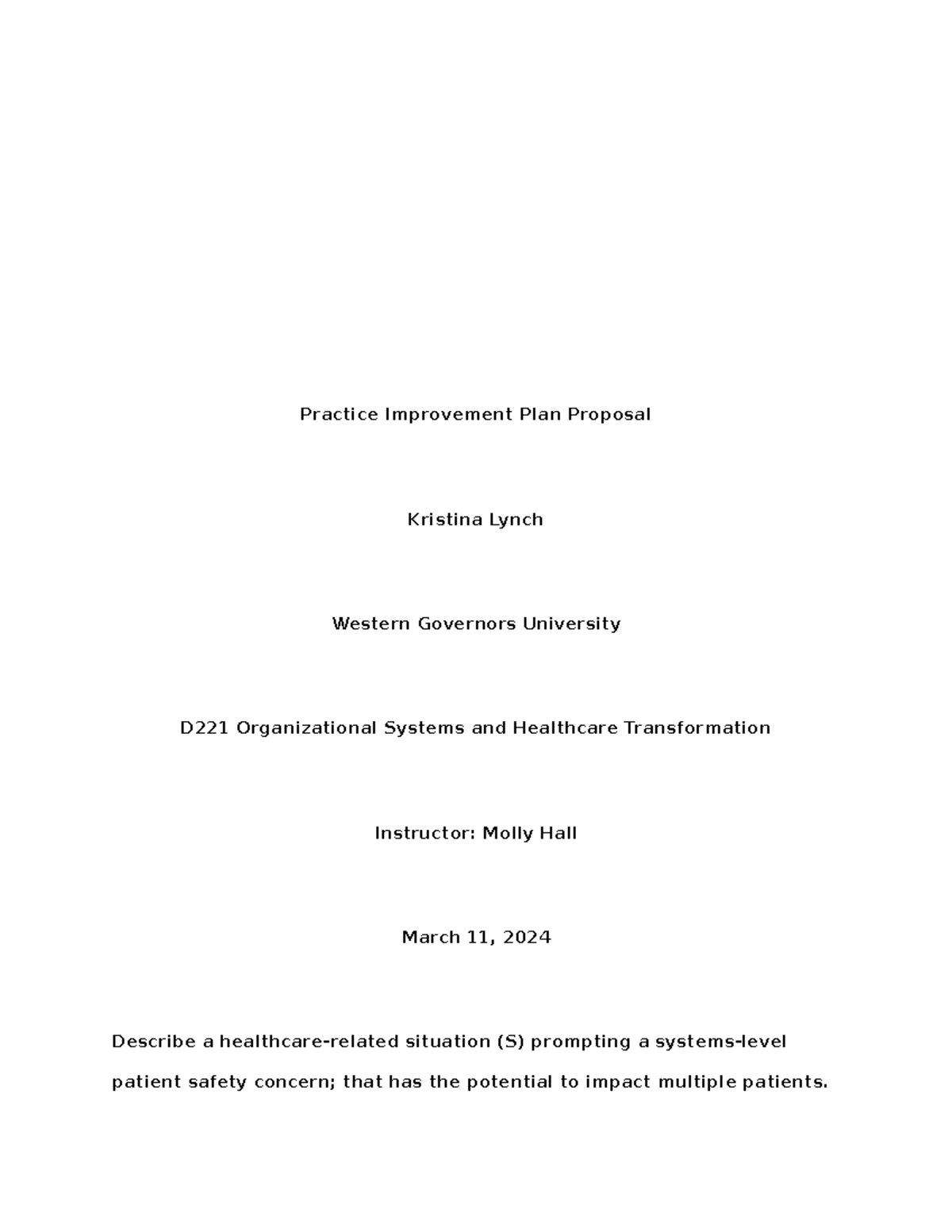 D221 Paper Final (2) 3 13 2024 - Practice Improvement Plan Proposal ...
