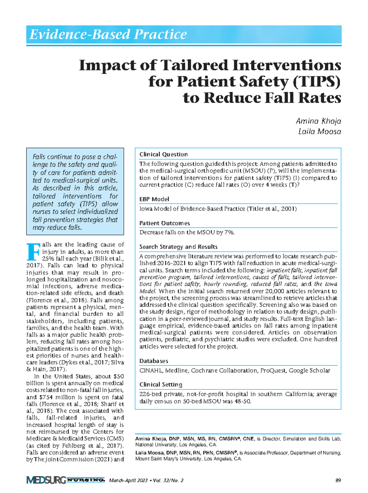 TIPS for Reducing Fall Rates in Hospitalized Patients: A Study on ...