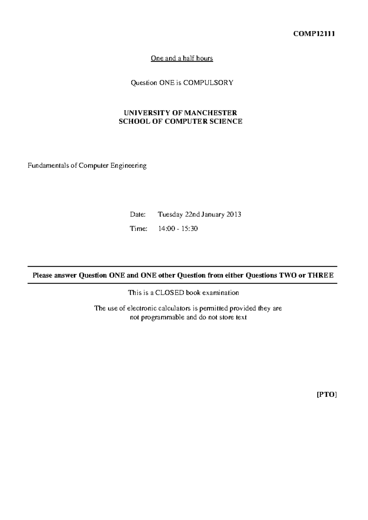 Exam 2013 Questions and Answers - One and a half hours Fundamentals of ...