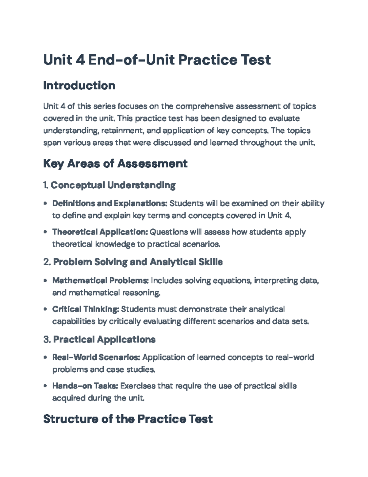 Unit 4 Comprehensive Practice Test and Preparation Guide - Unit 4 End ...