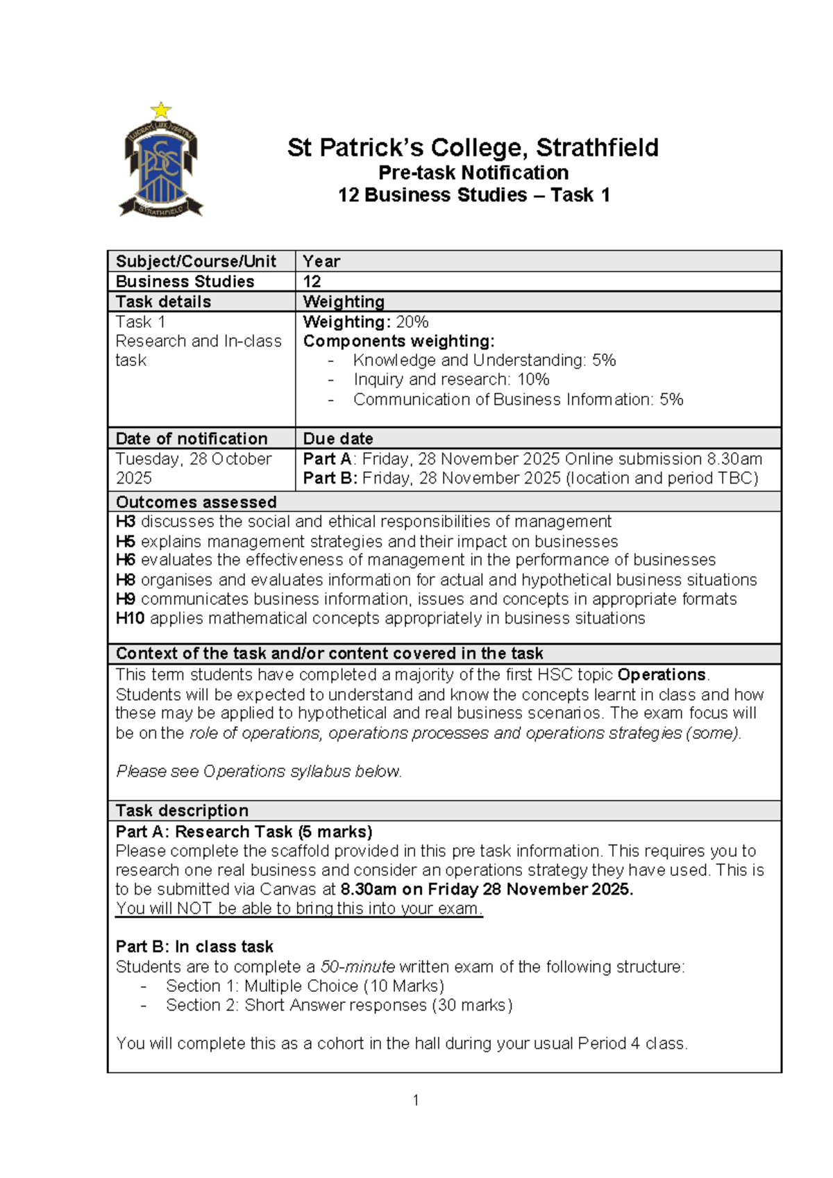 2025-6 HSC 12BST T1 - Business Studies Research Task Details - Studocu