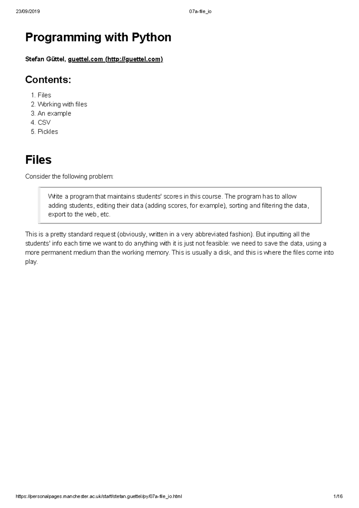 Programming with Python: File Handling and Data Management (CS101 ...