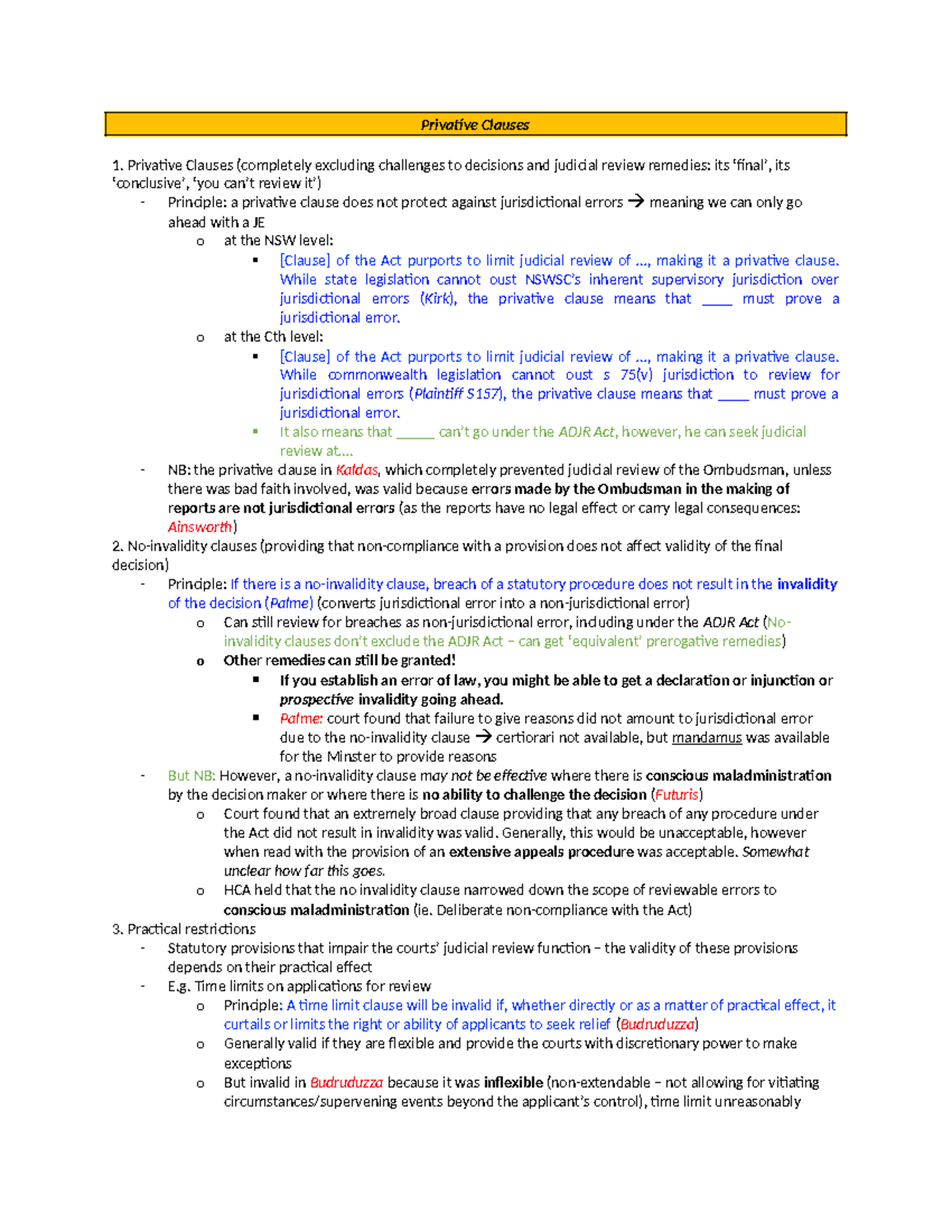 Judicial Review Notes: Understanding Privative Clauses and Their ...