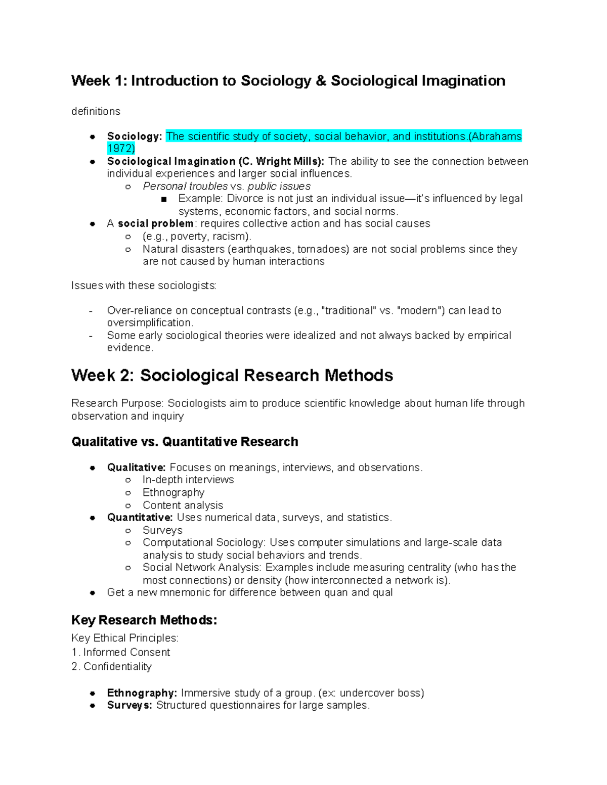 SOCI 101 Midterm Study Guide: Key Concepts in Sociology - Studocu