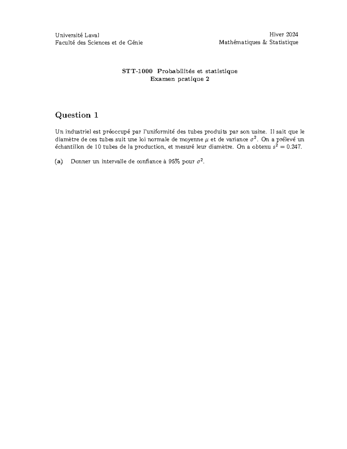 H24 - Examen Pratique 2 en Statistique Hiver 2024 - Studocu