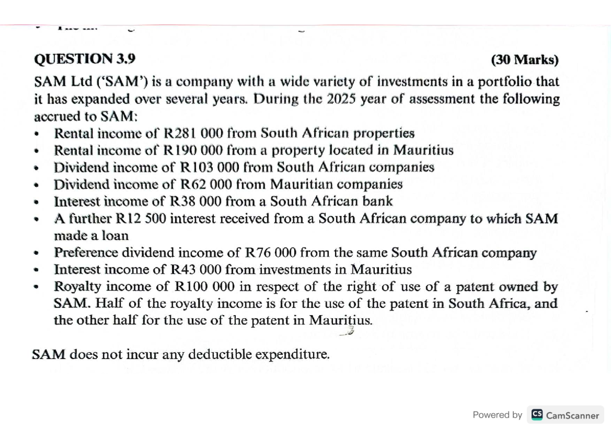 SAM Ltd Investment Income Analysis - 2025 Assessment (30 Marks) - Studocu