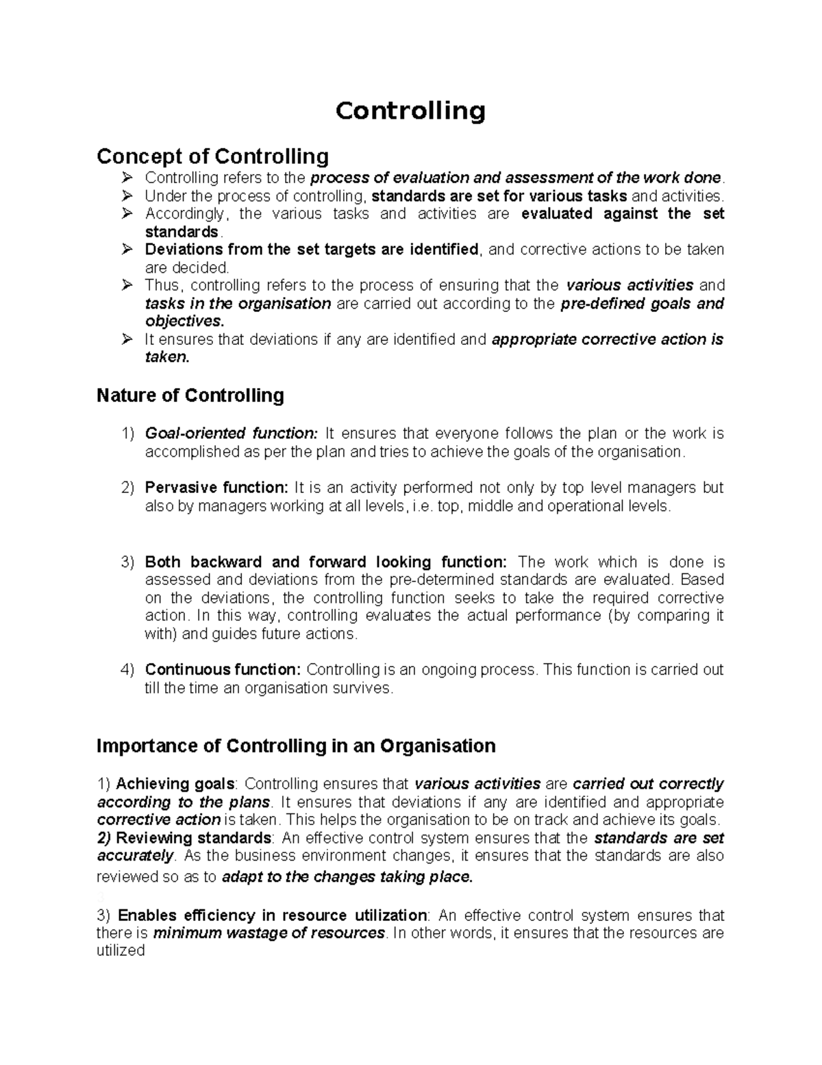MBA 101: Controlling Functions and Techniques in Management - Studocu