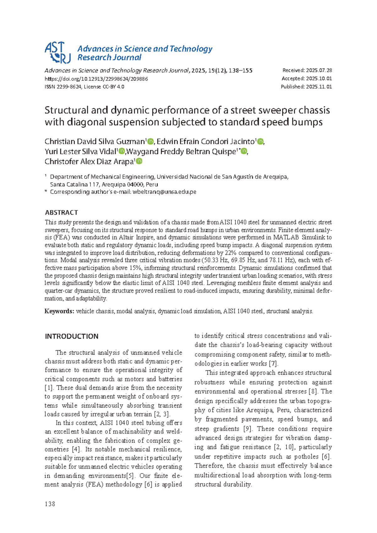 Structural and Dynamic Analysis of a Street Sweeper Chassis (ENG-2025 ...