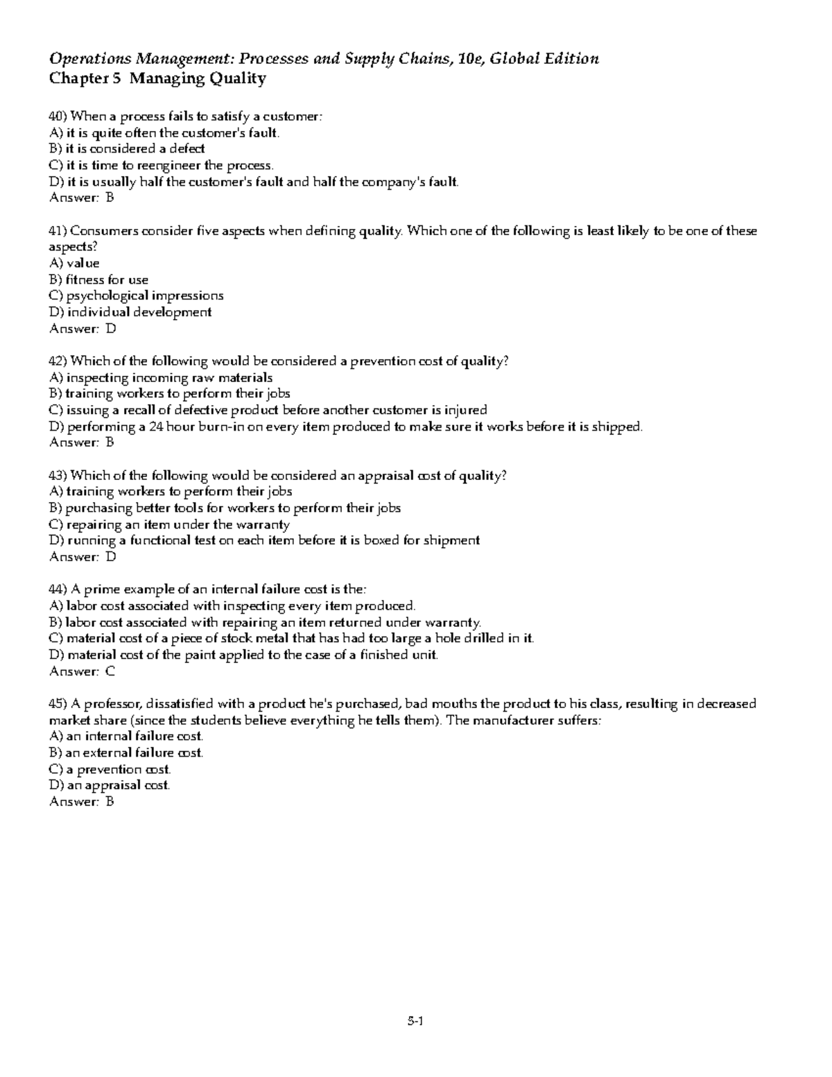 Managing Quality - Chapter 5 - Operations Management: Processes and ...