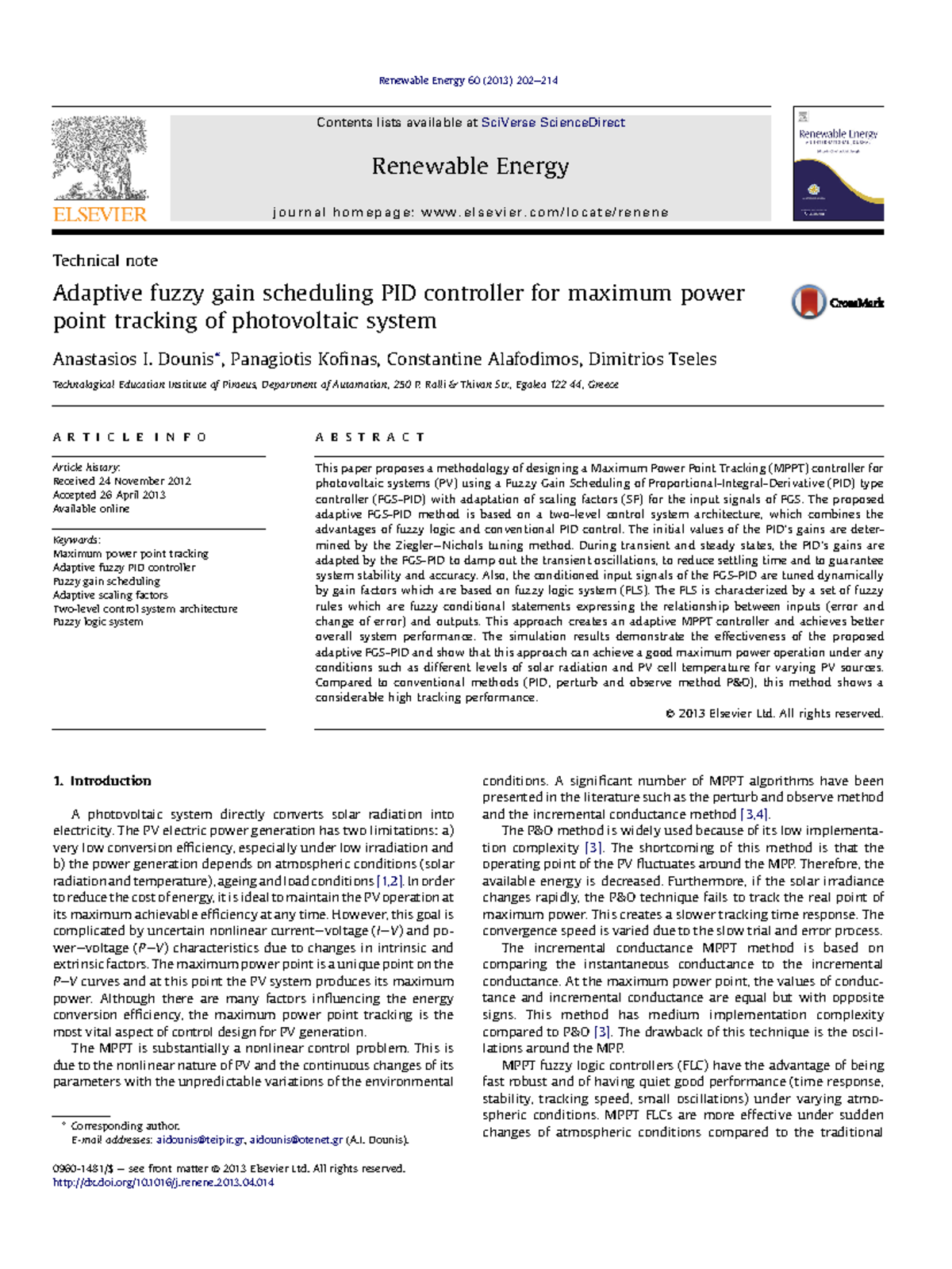 1. Adaptive fuzzy gain scheduling PID controller for maximum power ...