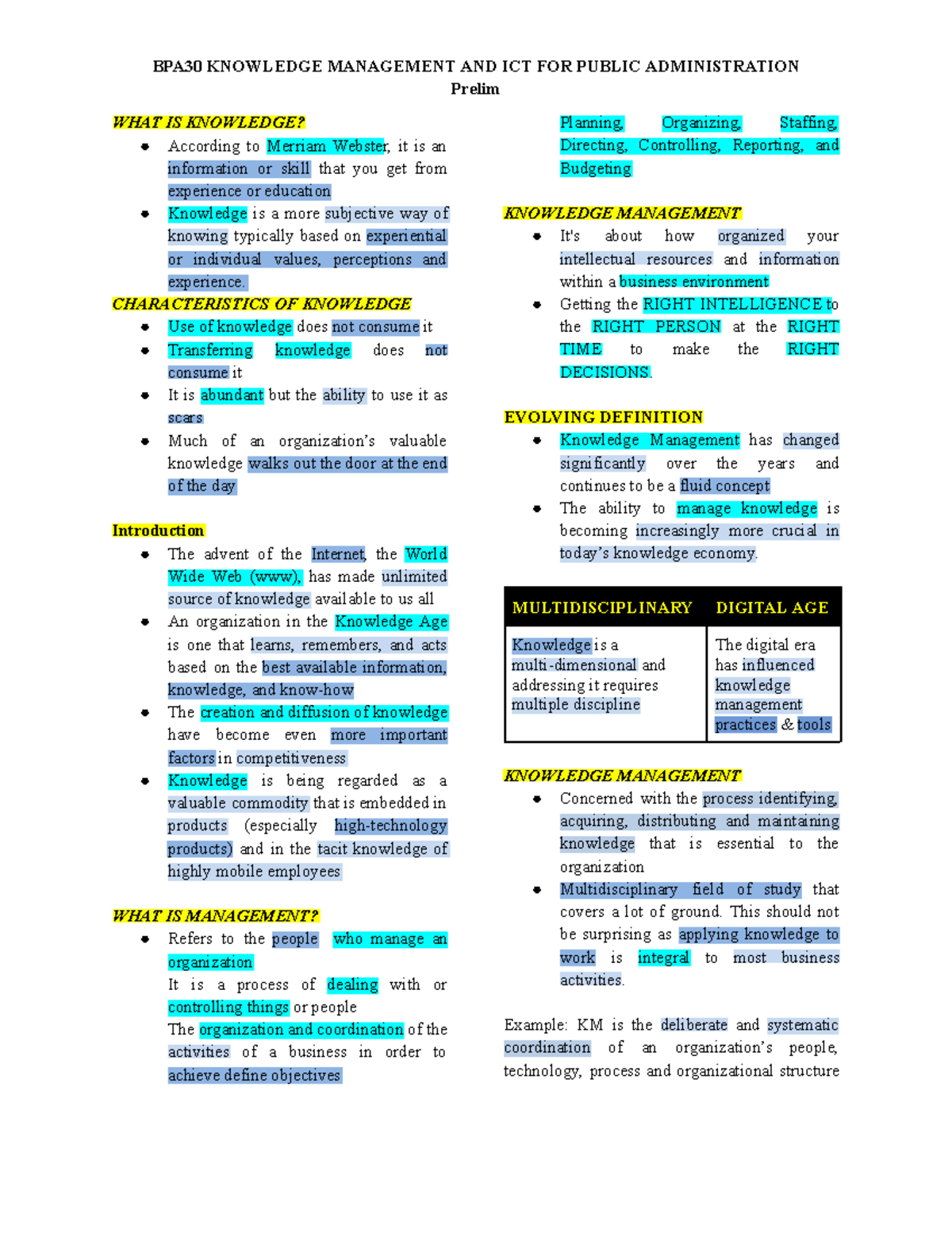 BPA30-Knowledge Management and ICT for Public Administration Prelim ...