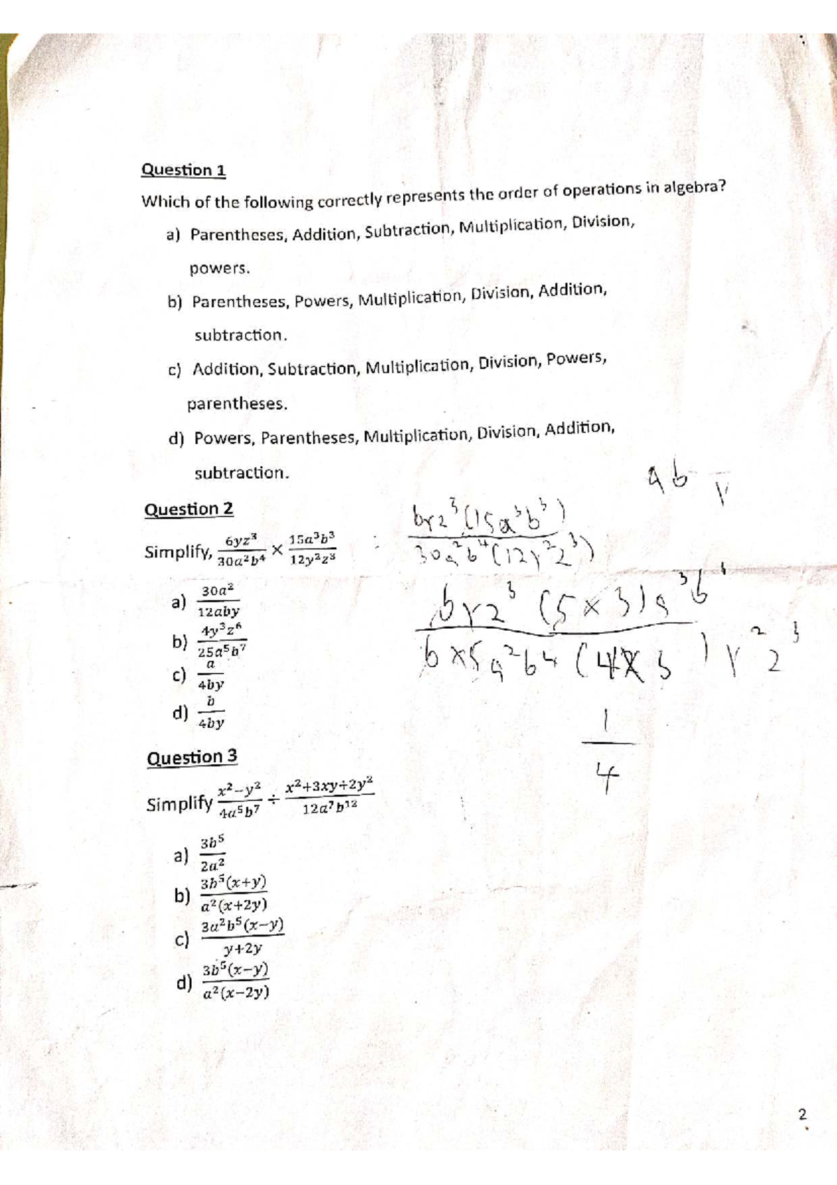 4STT 121 Test 1 - Practice Questions on Algebra Operations - Studocu