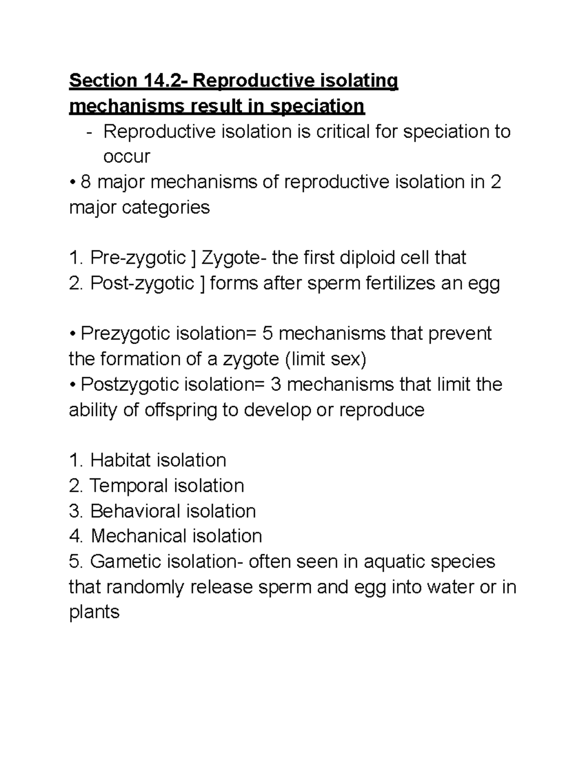 Reproductive Isolation Mechanism