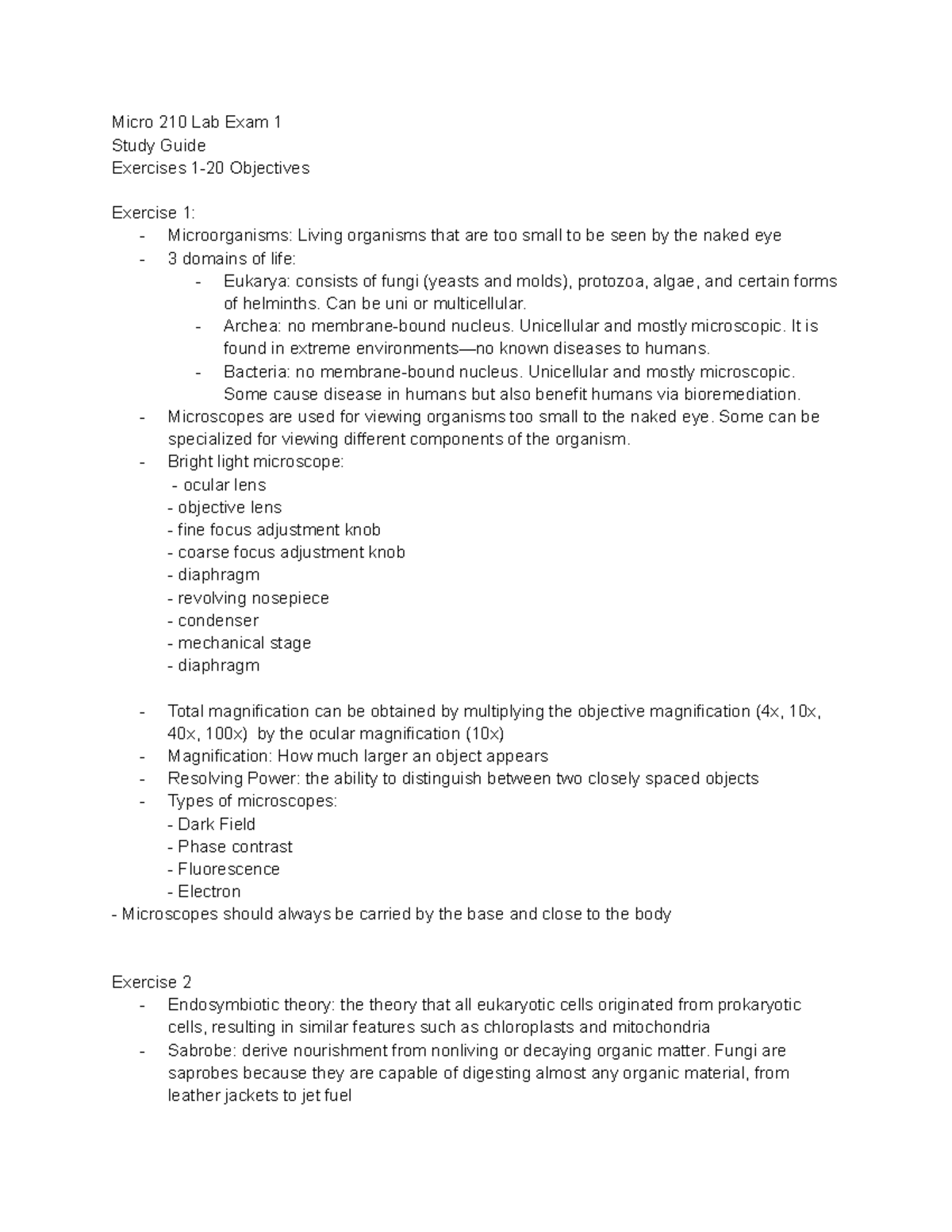 Micro 210 Lab Exam 1: Understanding Microorganisms and Their Functions ...