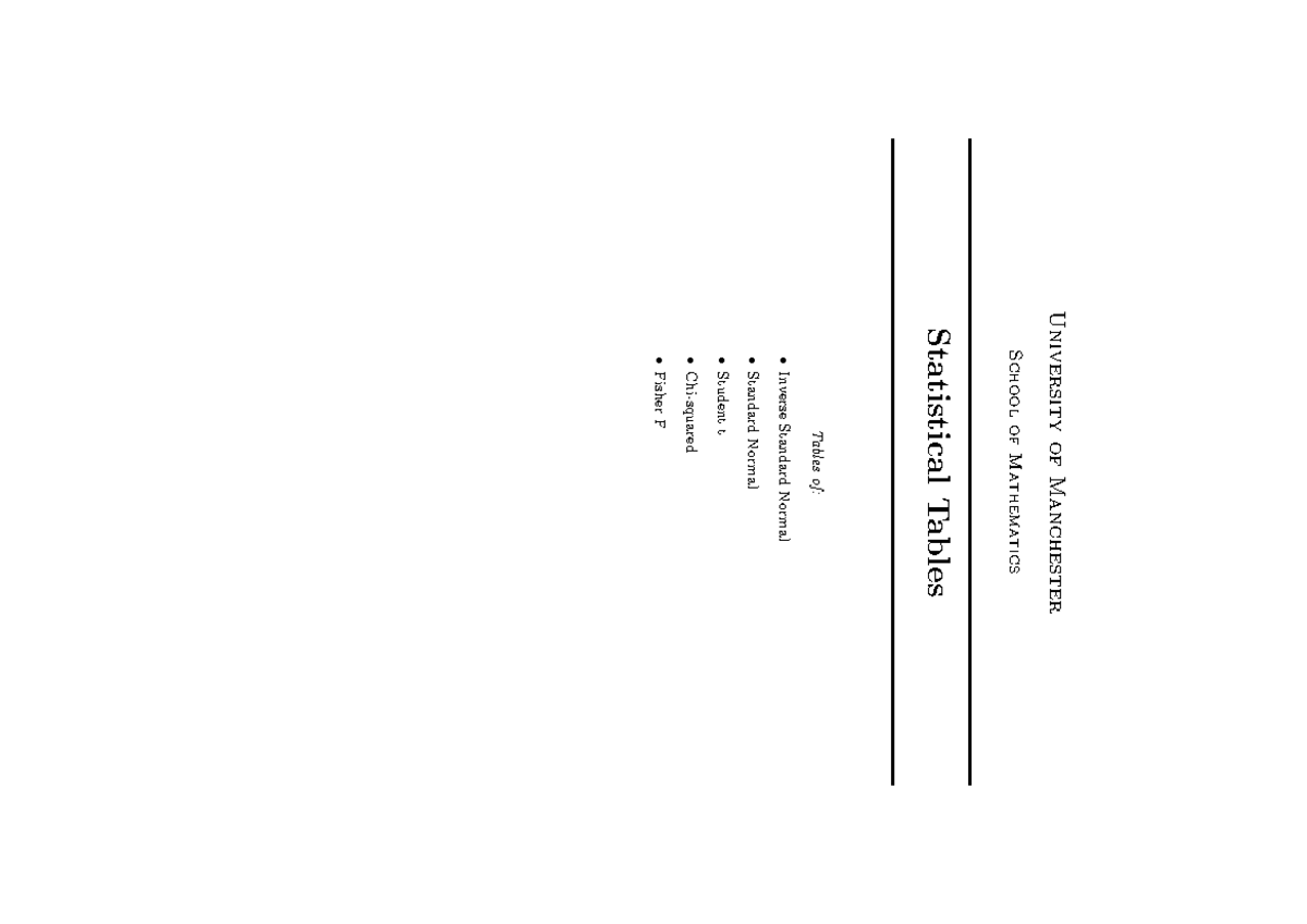 Statistical Tables for Mathematics (MATH 2) - University of Manchester ...