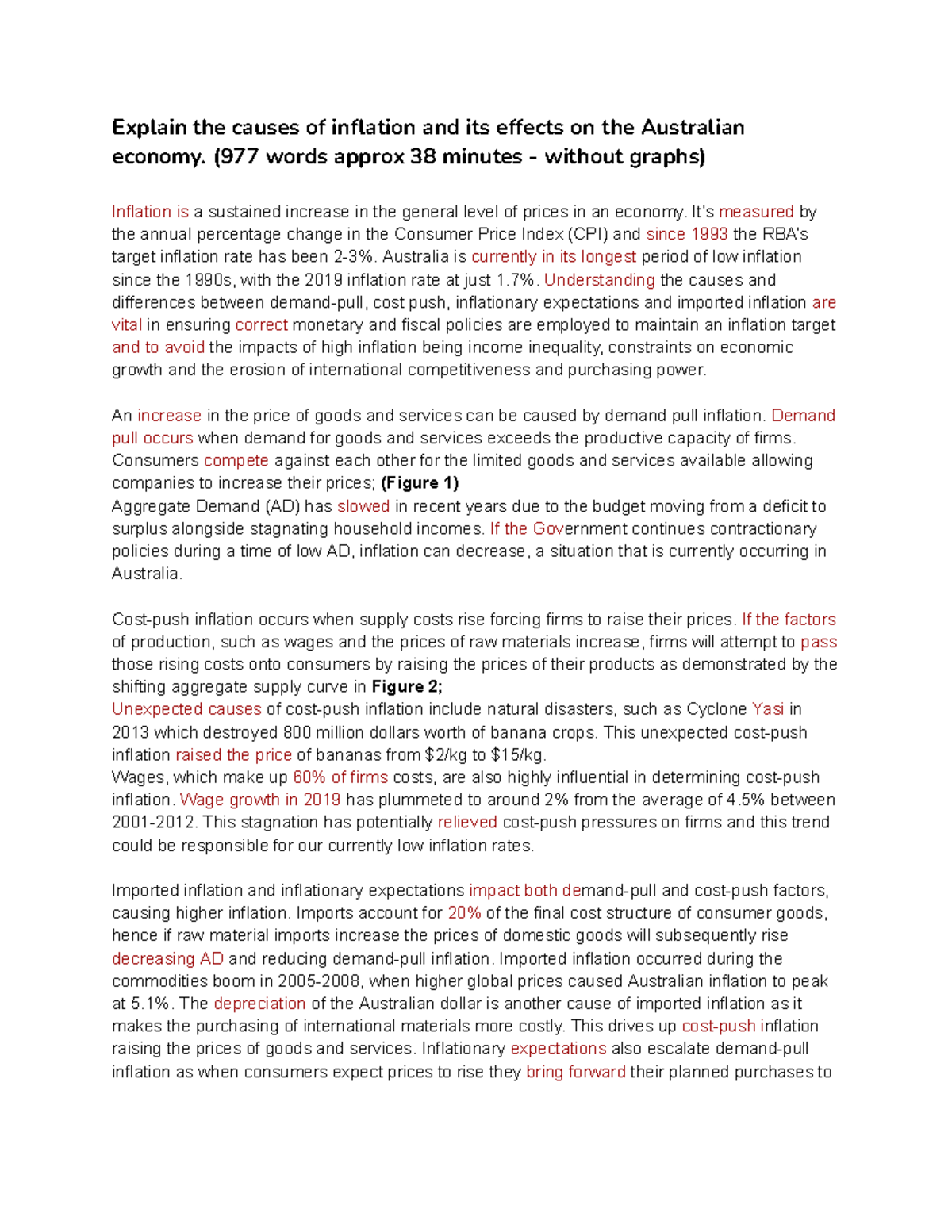 Inflation Causes & Effects on the Australian Economy - Essay Notes ...