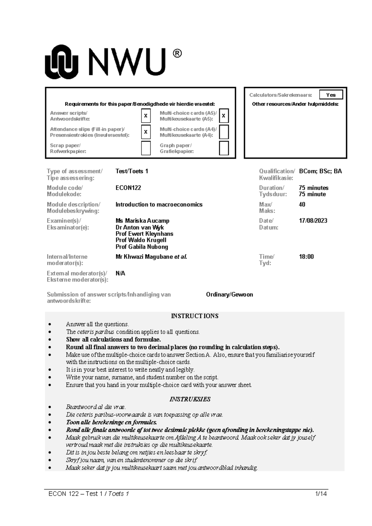 ECON 122 – Test 1 Requirements and Instructions 2023 - Studocu