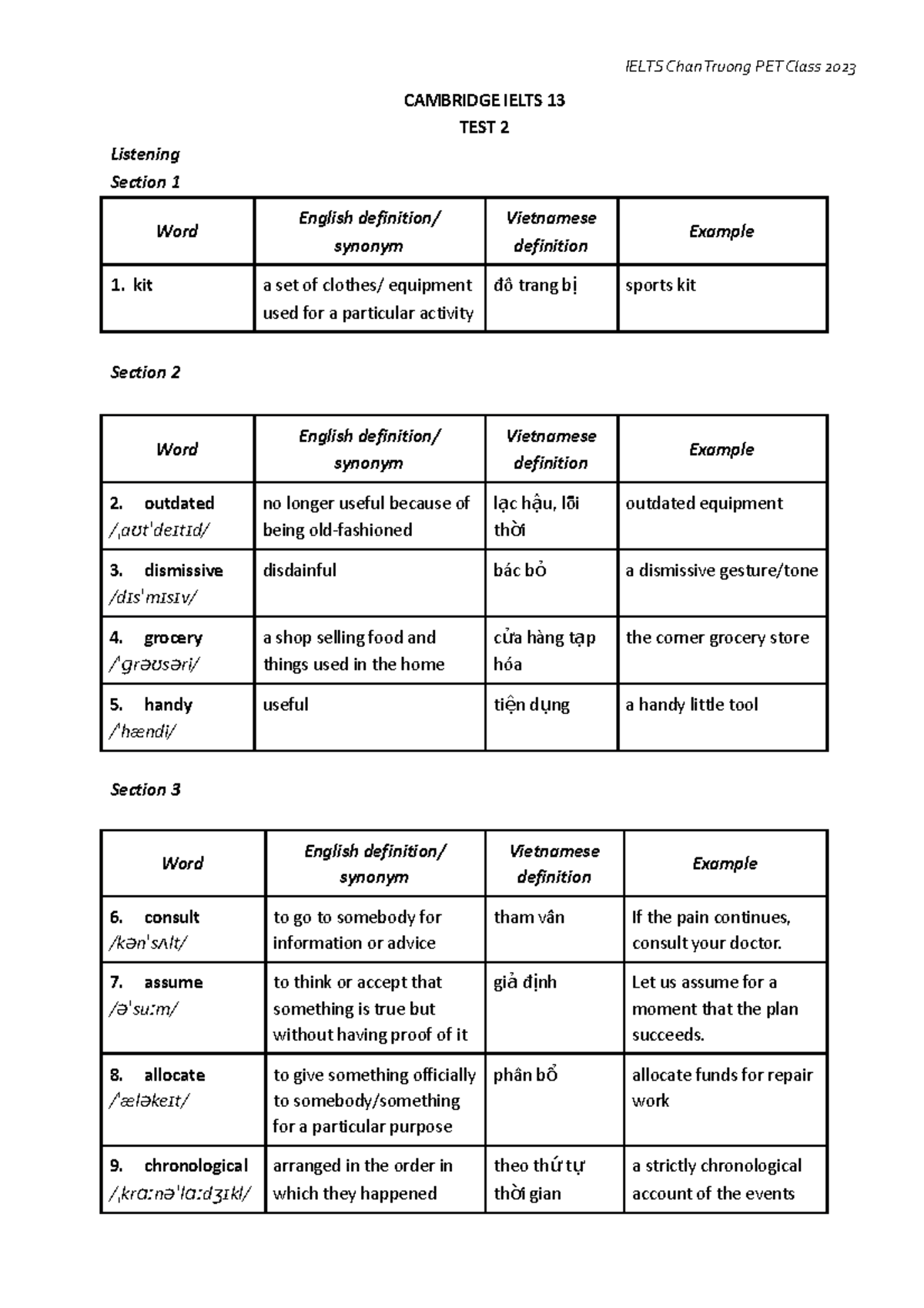 Cam 13 - Test 2-3 - Vocab Cam 13 - CAMBRIDGE IELTS 13 TEST 2 Listening ...