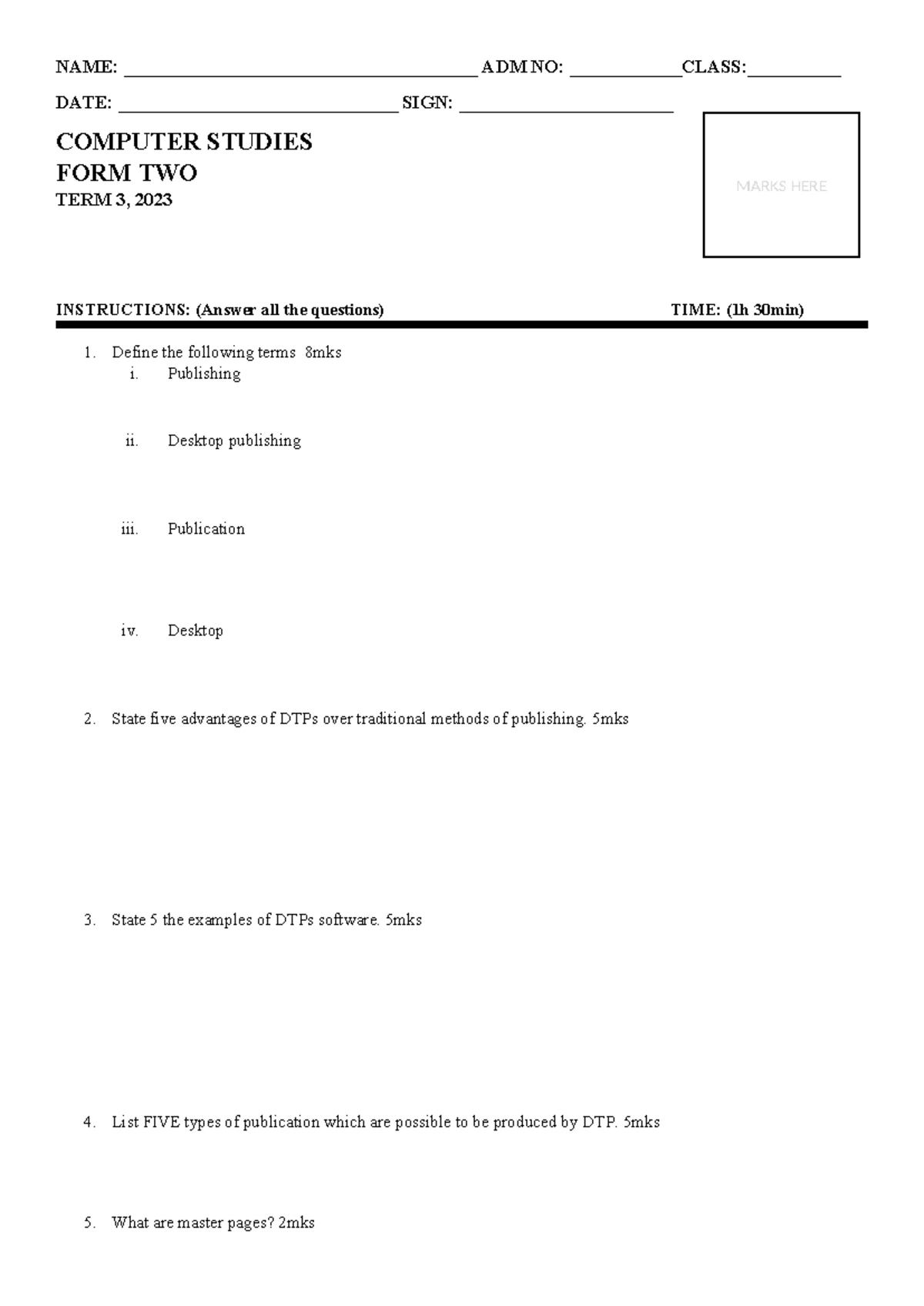 Computer Studies F2T2 End Term 2 Exam Notes - Studocu