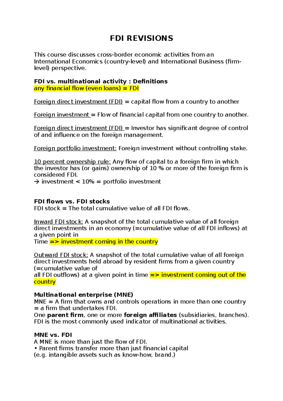 FDI Revisions: Understanding Cross-Border Investments and MNEs ...