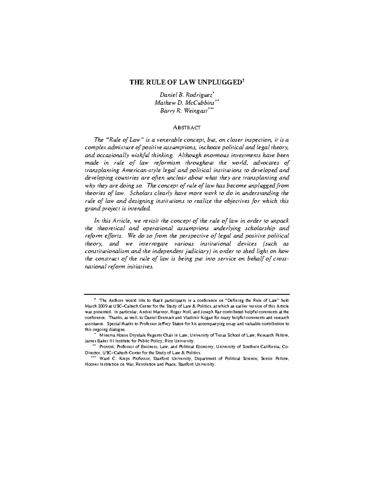 Rule of Law Unplugged - Summary - THE RULE OF LAW UNPLUGGED† Daniel B ...