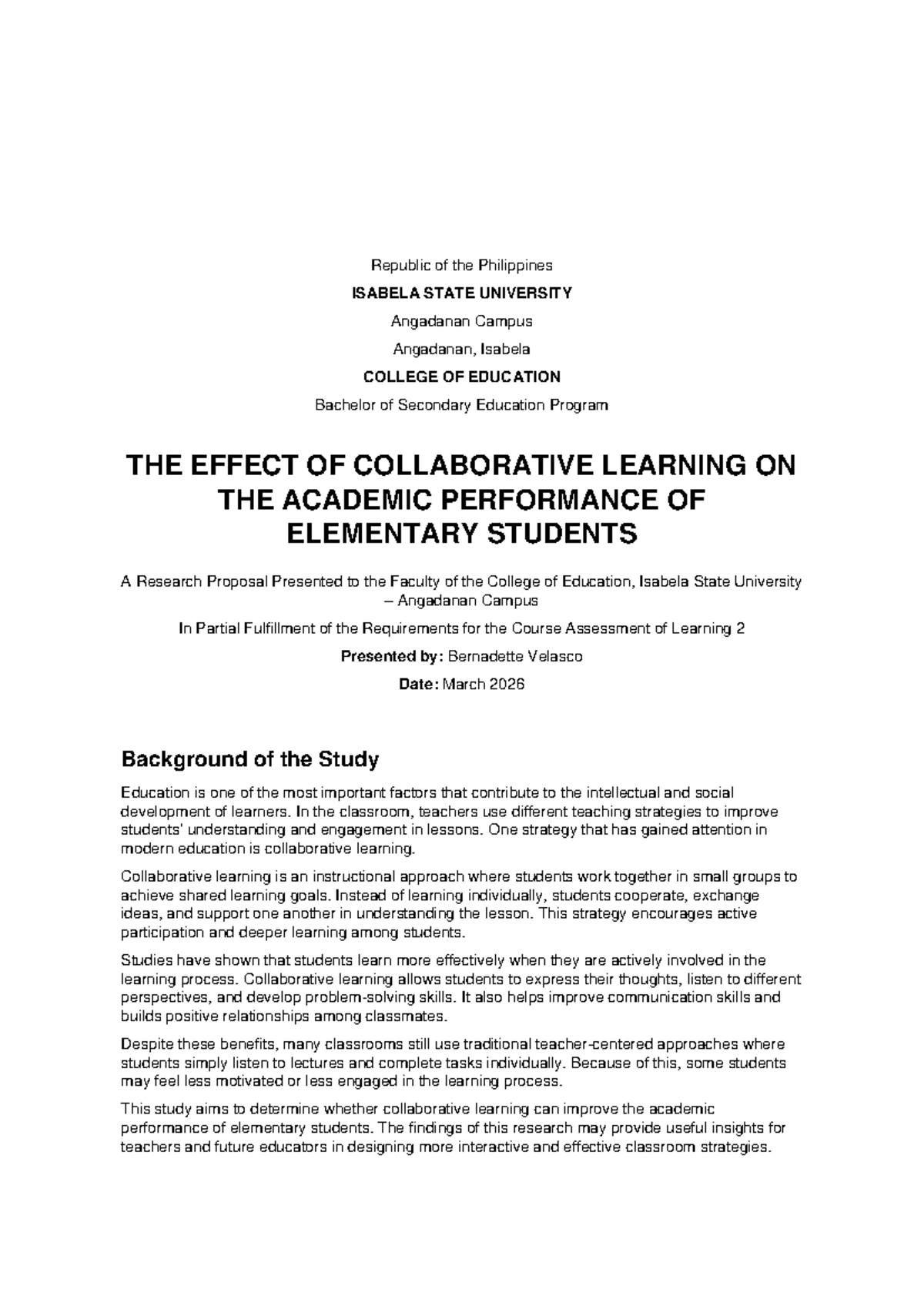 Assessment of Learning 2: Collaborative Learning Impact on Elementary ...