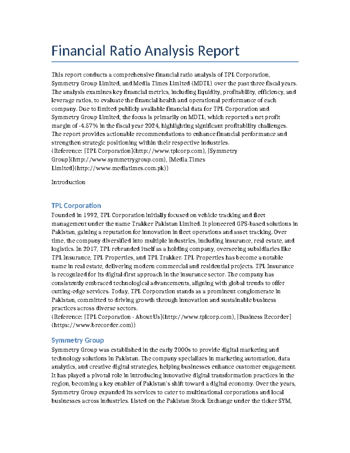 Financial Ratio Analysis Report with References - Financial Ratio ...