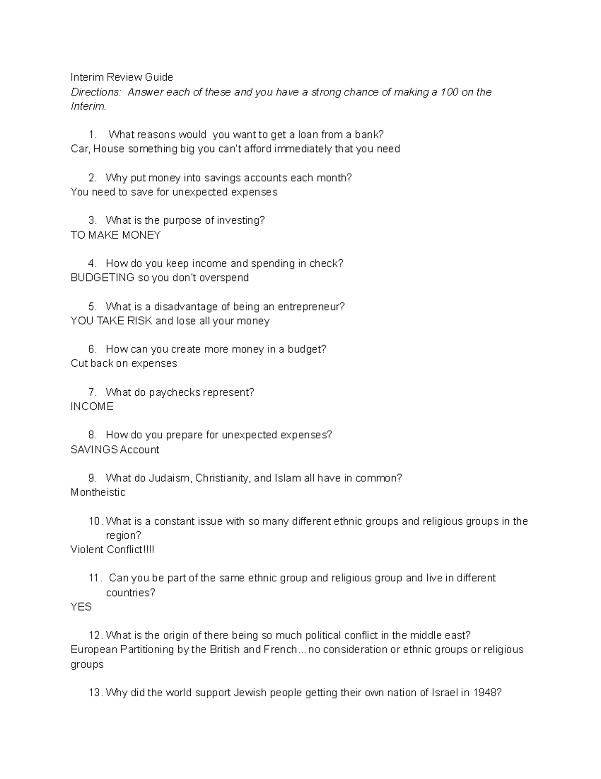 Interim Review Guide Answers: Key Points for Success - Studocu
