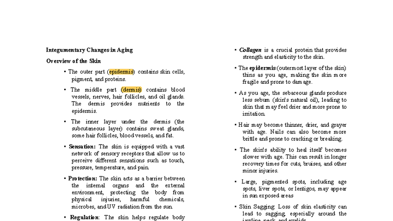 Gerontology Notes: Integumentary Changes and Aging Insights - Studocu
