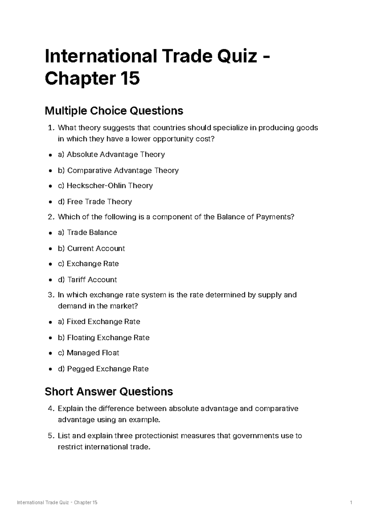 Chapter 15 Quiz - Basic Questions on the Content, along with the Answer ...