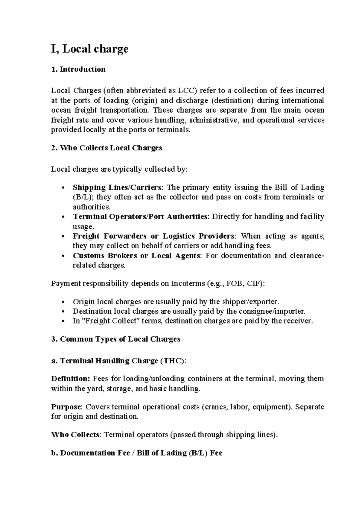 Local Charges and Surcharges in International Freight (LCC 101) - Studocu