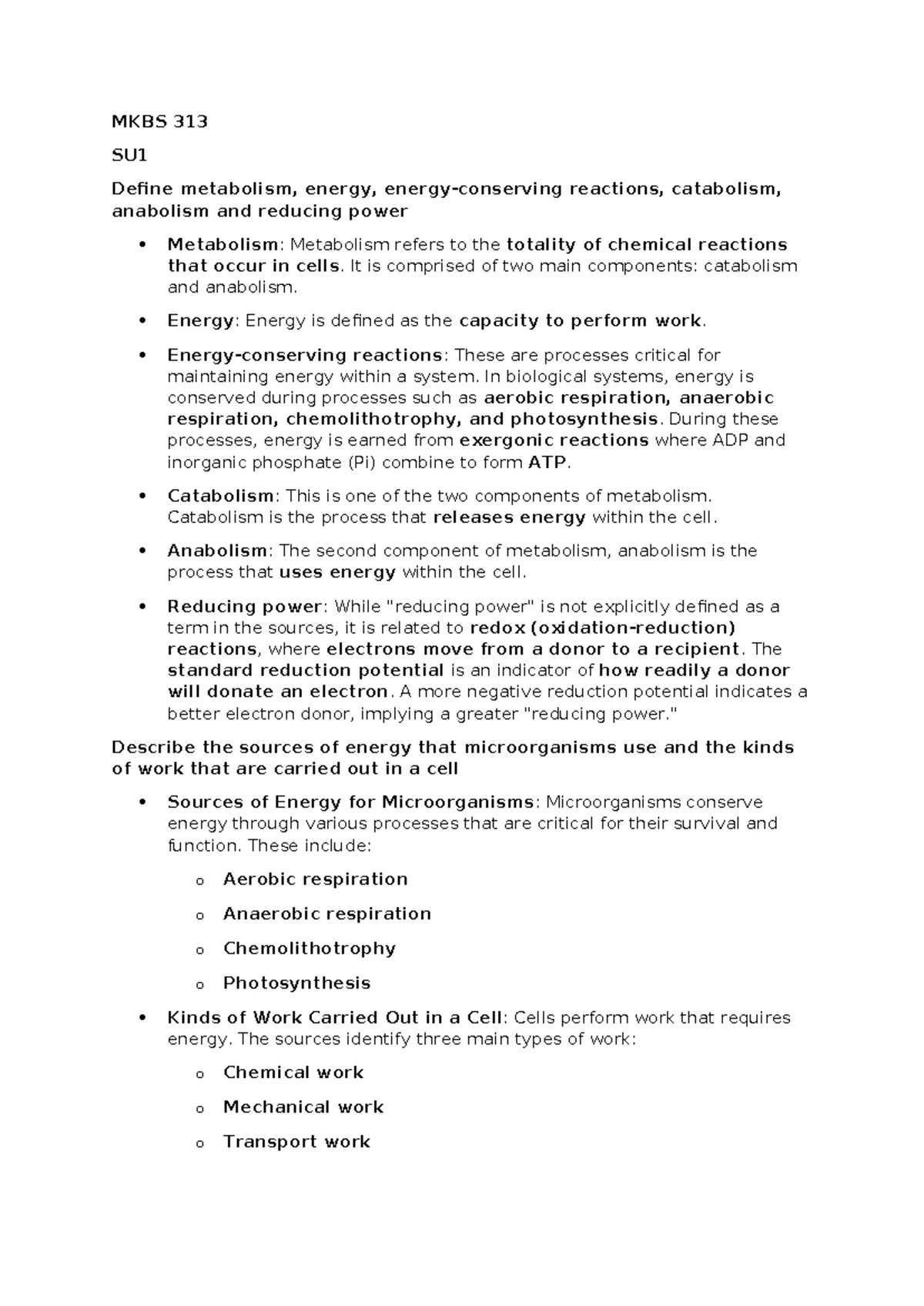 MKBS313: Final Exam Paper - Energy Metabolism & Pathways Insights - Studocu