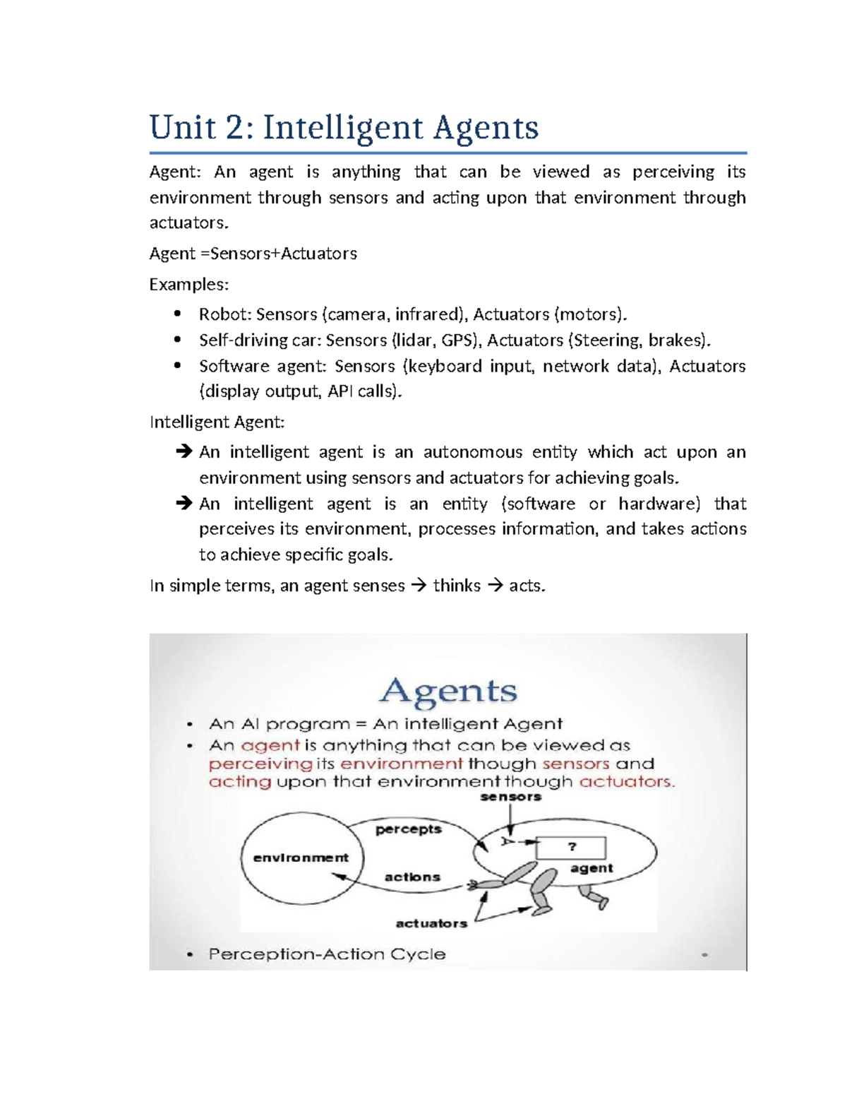 Unit 2: Intelligent Agents Overview and Key Concepts - Studocu