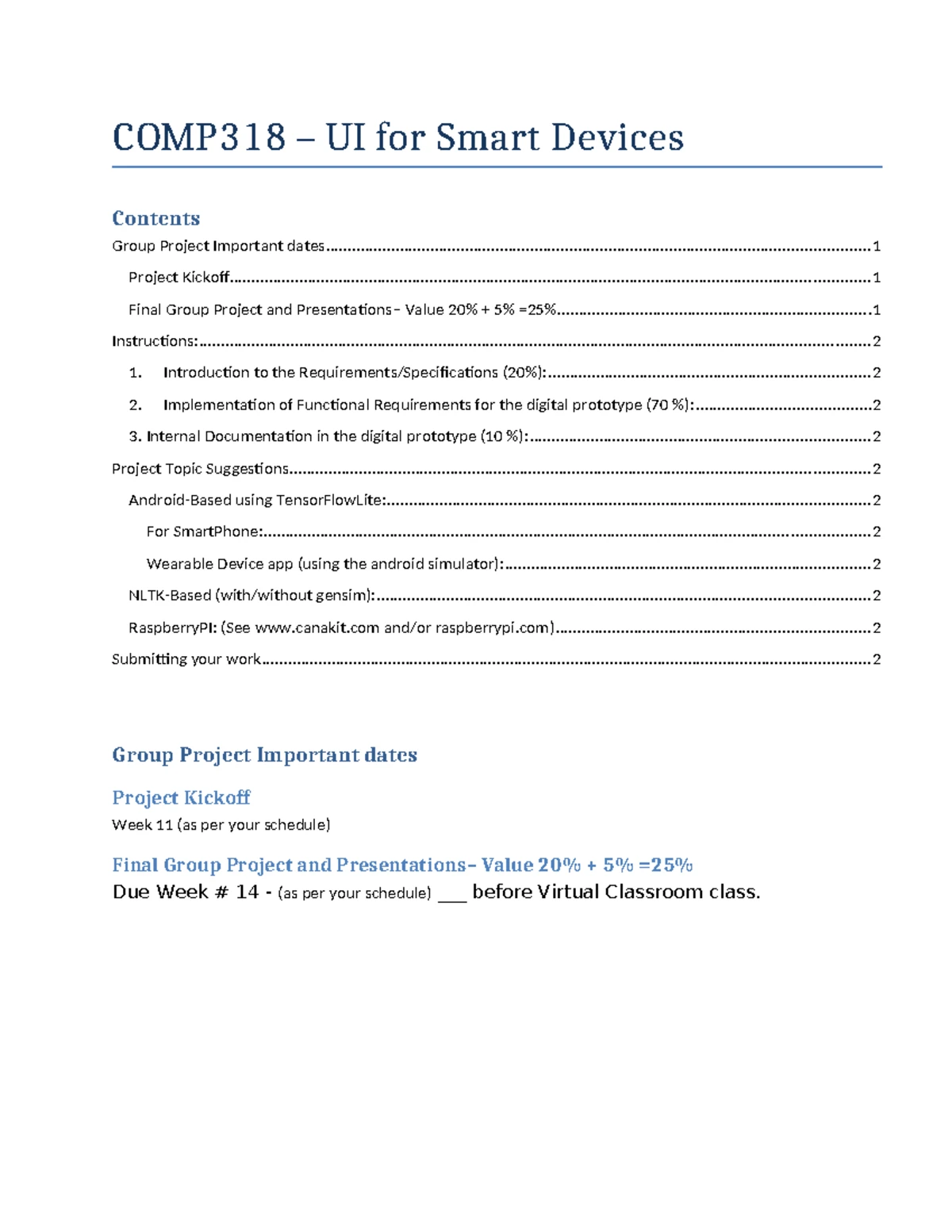 COMP 318 SEC 002: UI Devices Assignment 1 Overview and Activities - Studocu