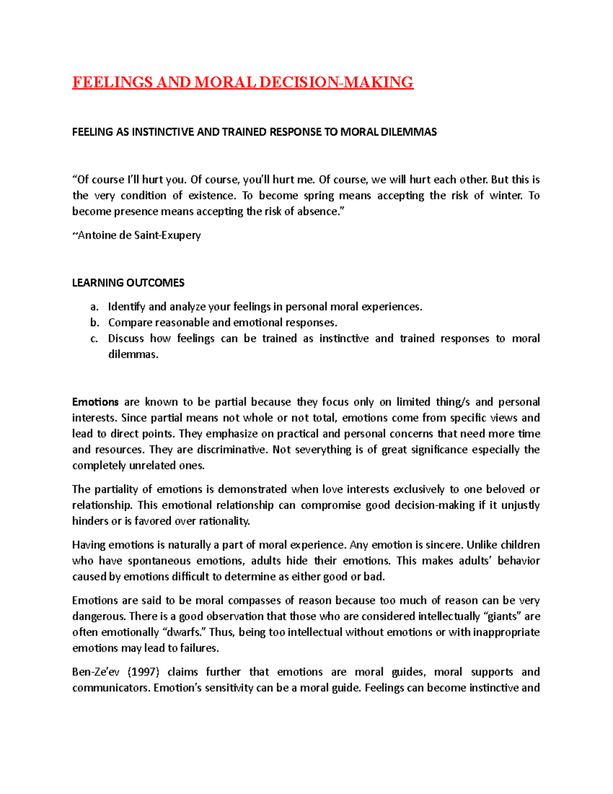 Feelings and Moral Decision- Making - FEELINGS AND MORAL DECISION ...