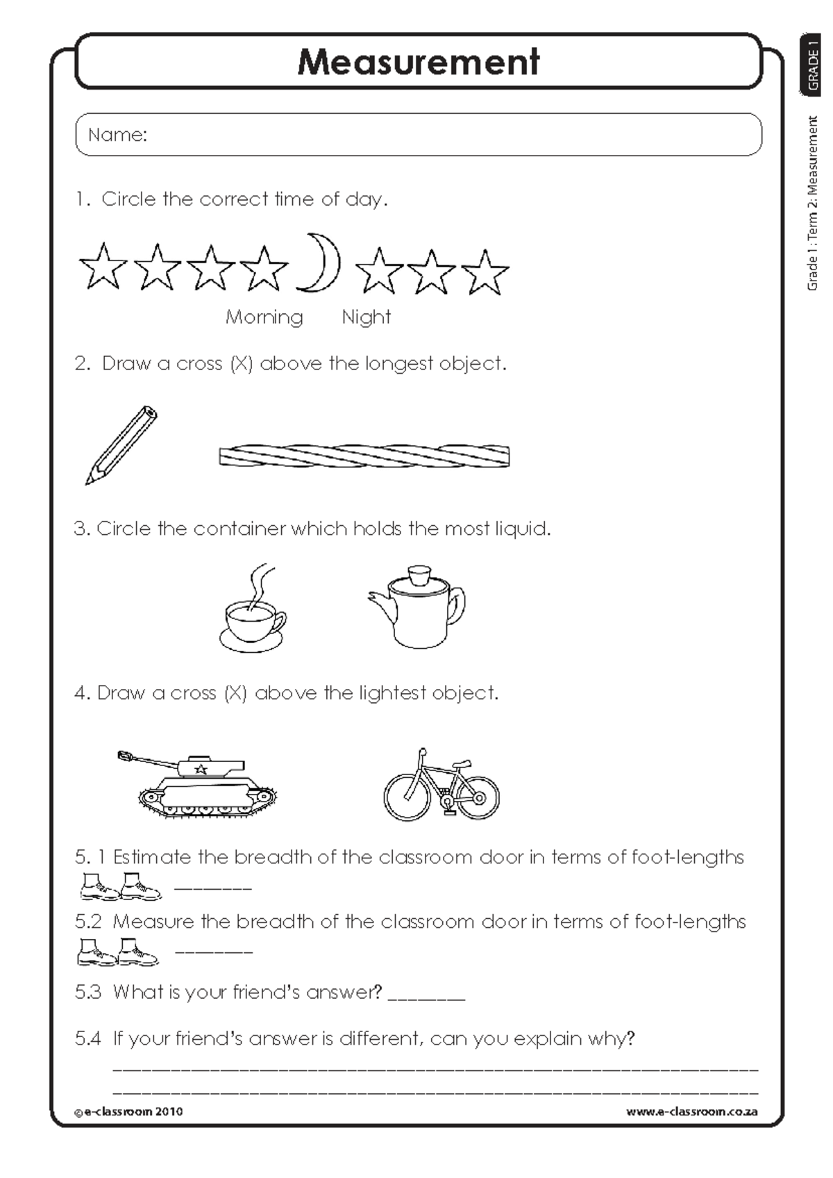 Enggr 1t2-maths-measurement - GRADE 1 Name: Measurement © e-classroom ...