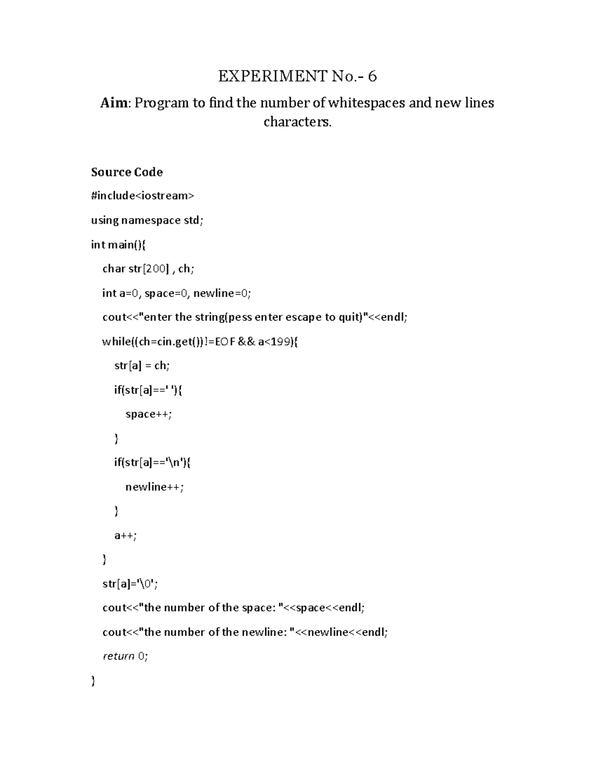 Exp6 - experiment for compiler design - EXPERIMENT No.- 6 Aim: Program ...