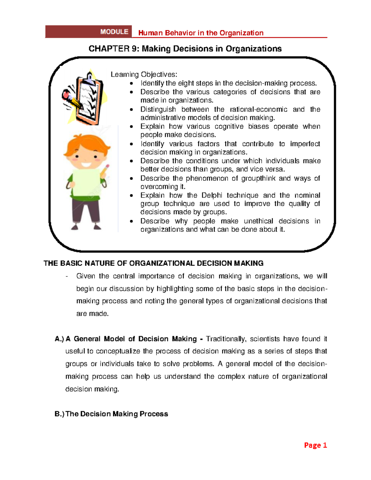 Chapter 9: Organizational Decision Making Processes and Models - Studocu