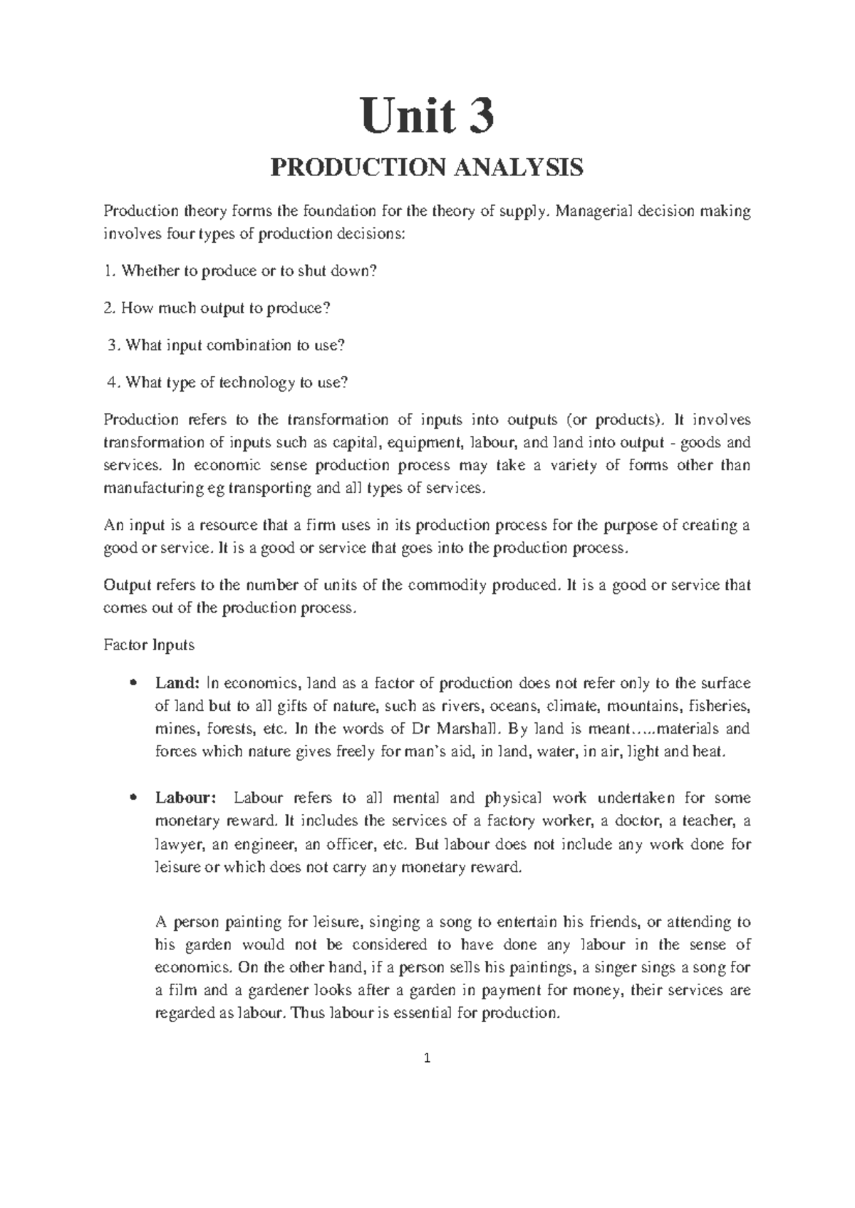 ECON301 - Unit 3: Production Analysis and Input Decisions - Studocu