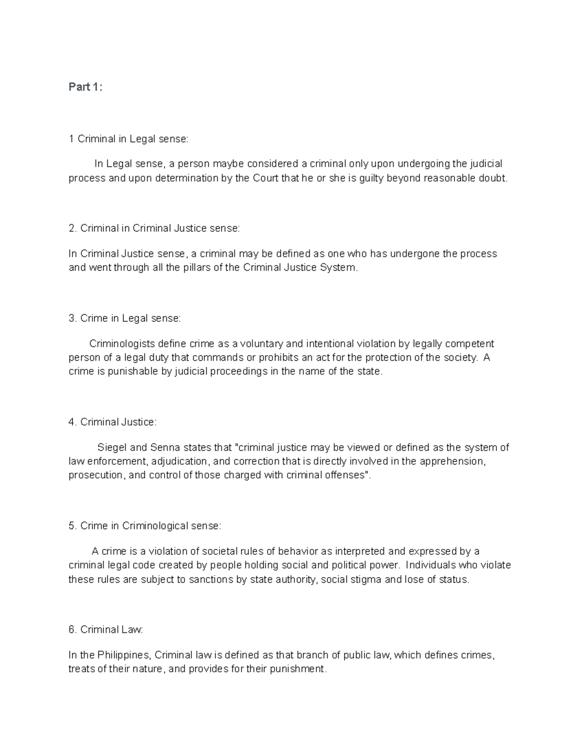 PART-1 - IT WILL HELP TO YOUR COURSE - Part 1: 1 Criminal in Legal ...