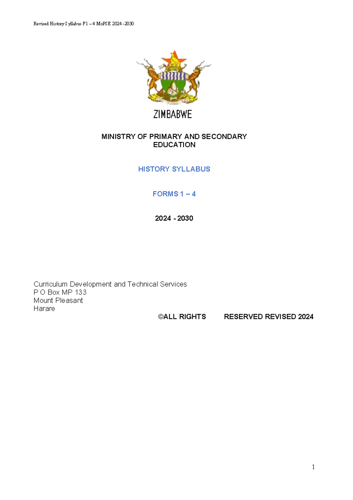Revised History Syllabus F1-4 MoPSE 2024: Curriculum Overview and ...