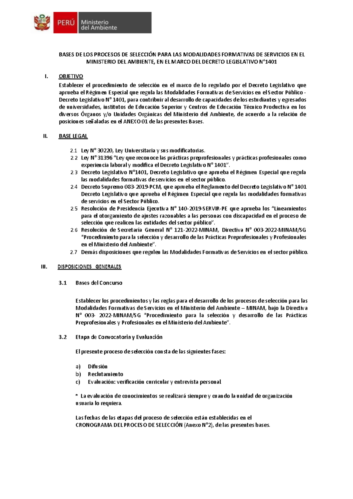 Bases del Proceso de Selección para Prácticas en el MINAM - Grupo 3-2 ...