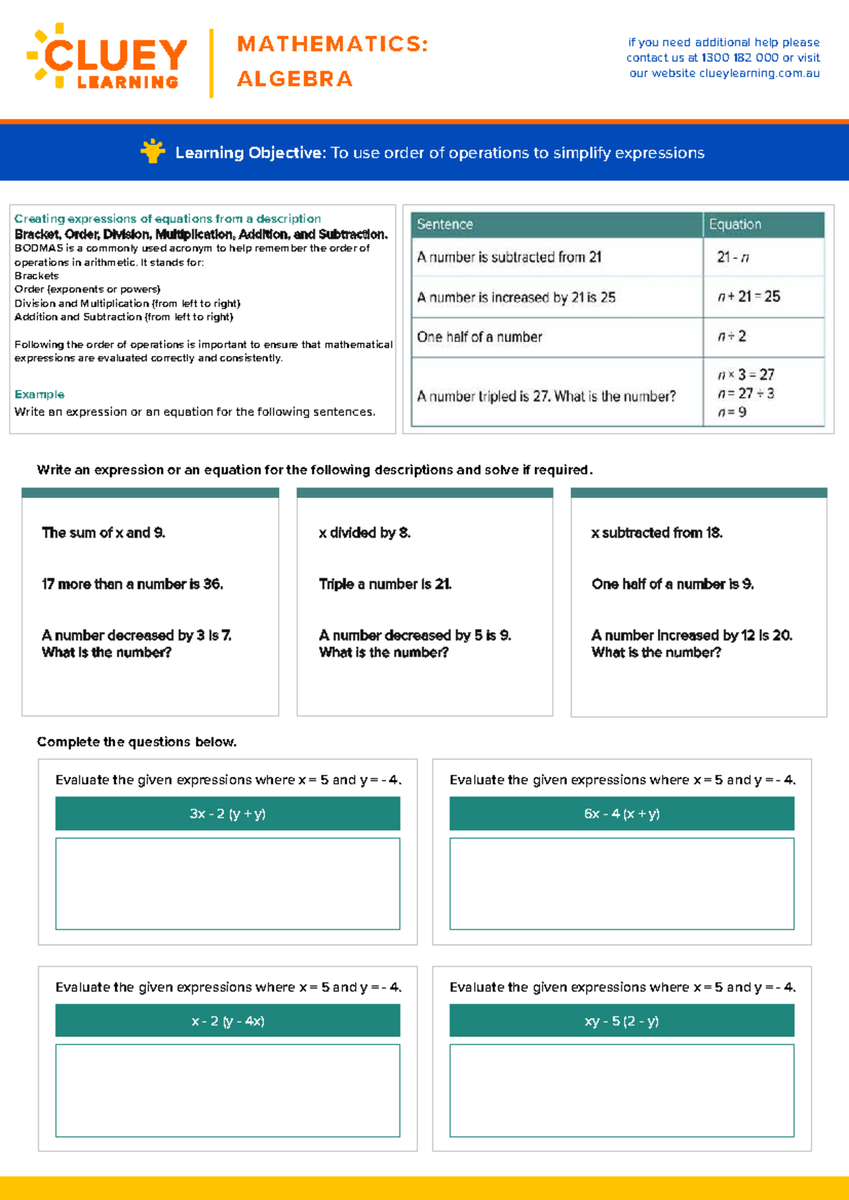 MATHEMATICS: ALGEBRA - Year 8 Order of Operations Guide - Studocu