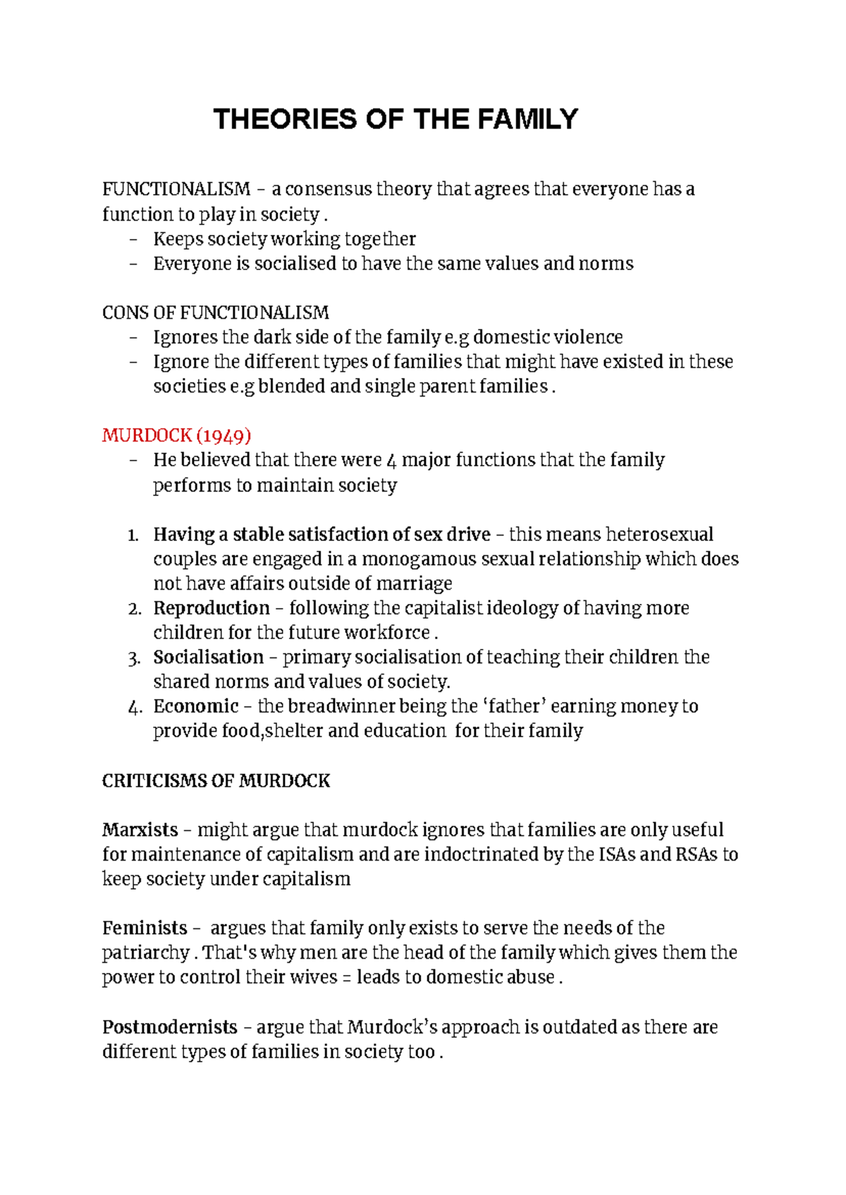 Theories of the family: Functionalism and its critiques (Sociology 101 ...