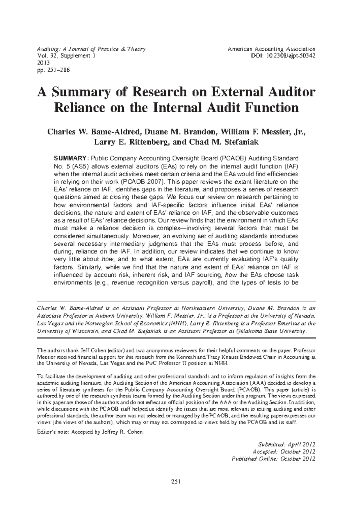 A Summary of Research on External Auditor Reliance on Internal Audit ...