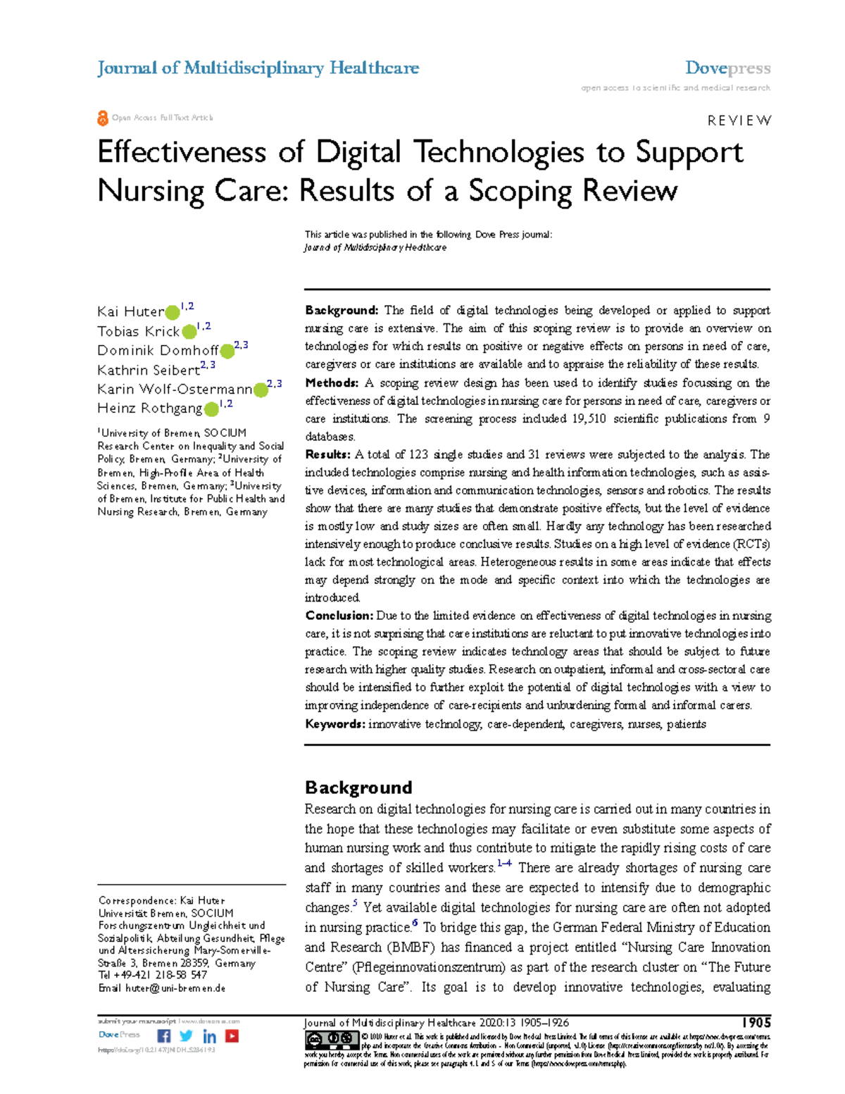 Effectiveness of Digital Technologies in Nursing Care: A Scoping Review ...