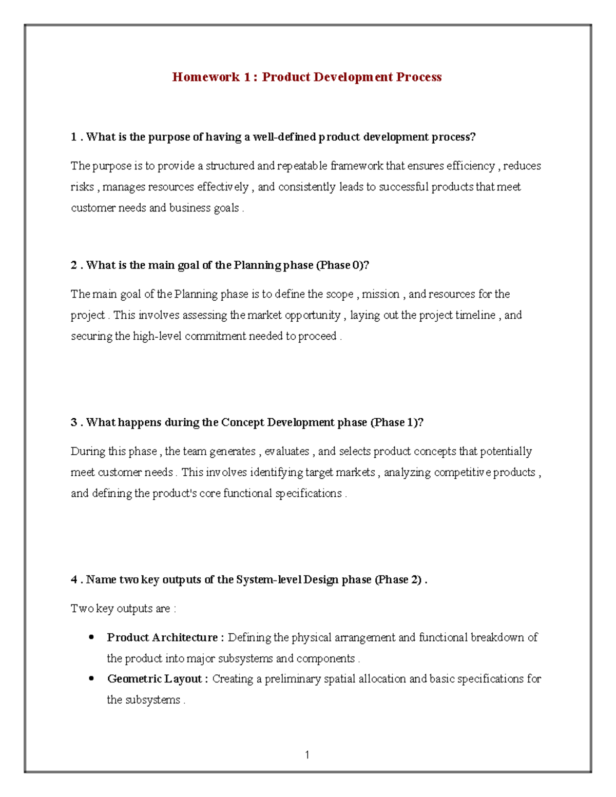 Homework 1: Overview of Product Development Process - Studocu